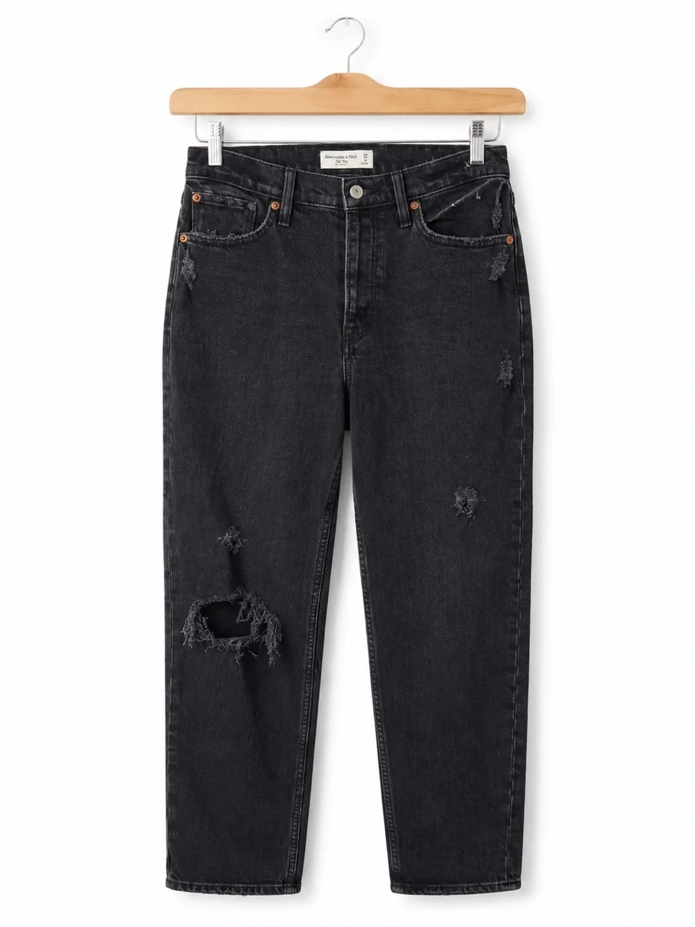 Abercrombie The Dad High Rise Black Distressed Jeans Mom Jean Ankle Denim